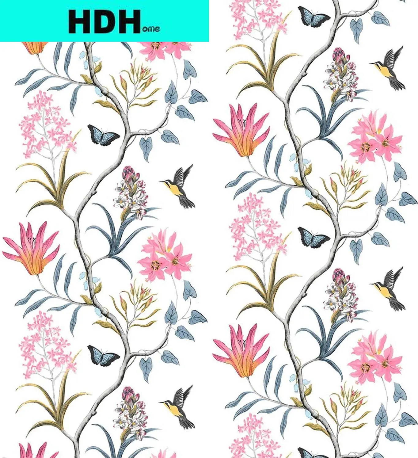 

Floral Wallpaper Vintage Self-Adhesive Wallpaper Removable Pink Wallpaper Leaf Bird Peel and Stick Wall Paper PVC Wall Decor
