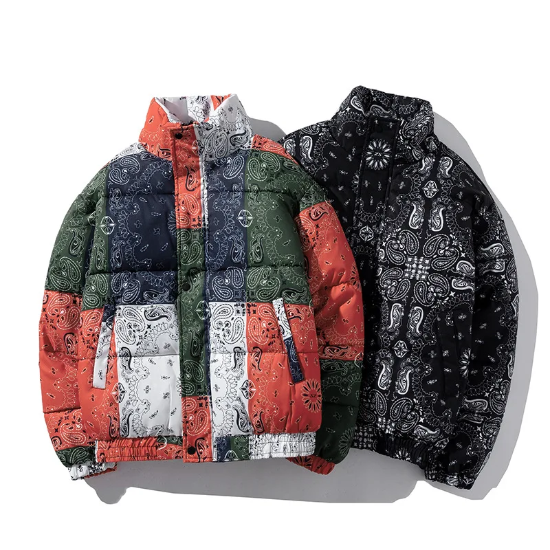 2021 winter new men thickened cashew flower cotton-padded jacket couples warm stand-up collar cotton-padded jacket bread jacket