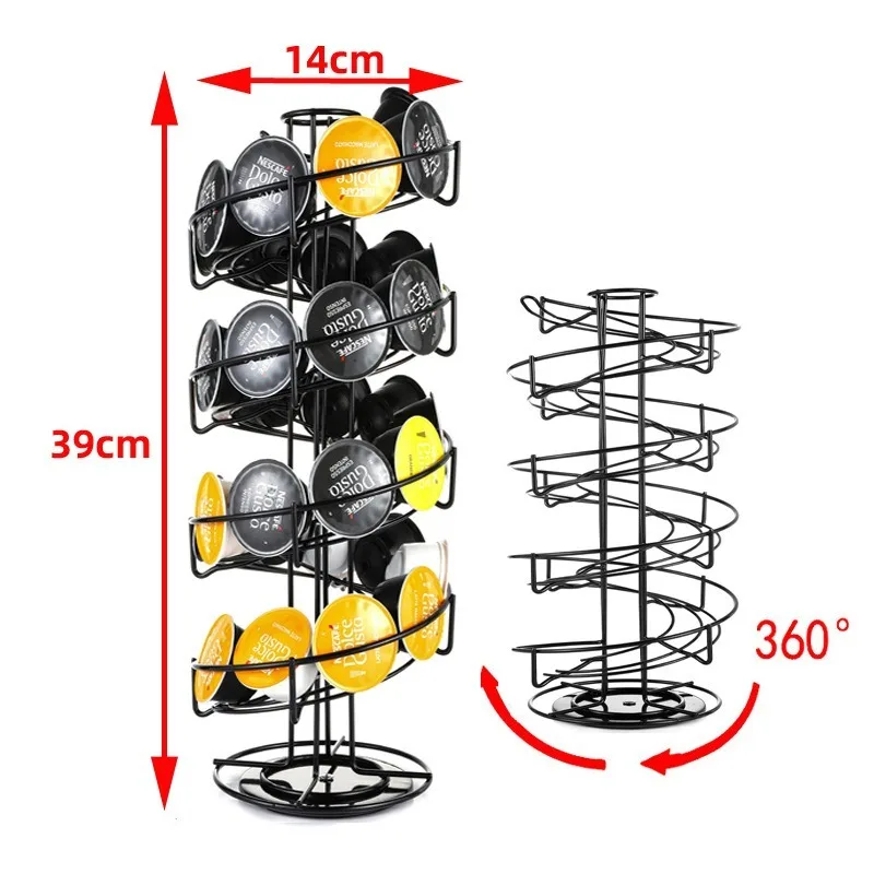 

30pcs Dolce Gusto Coffee Capsule Storage Holder Coffeeware Kitchen Tools 360 Degree Rotating Spiral Coffee Black Display Rack