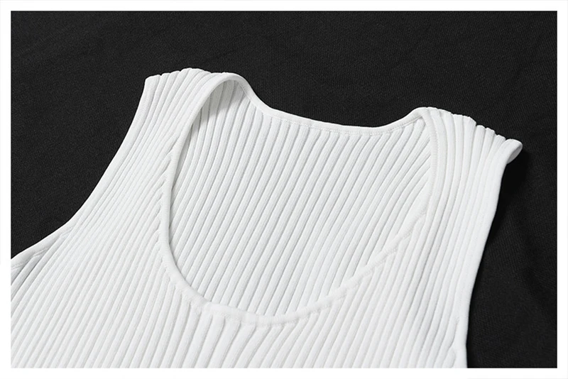 

Women Black Knitting IrregularTank Tops New Round Neck Sleeveless Personality Fashion Tide Spring Summer 2020 U262