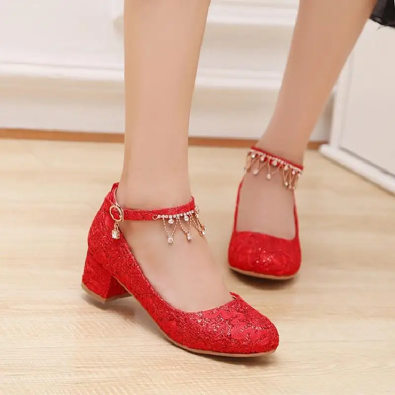 Милые кружевные туфли на среднем каблуке женские белые свадебные принцессы со