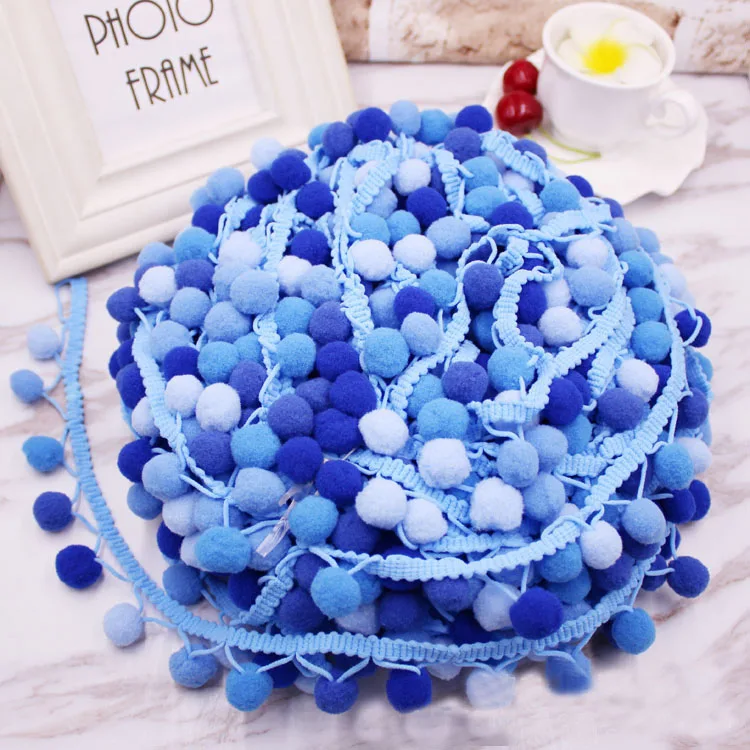 blue series Кружево с помпонами, ленты, Аксессуары для шитья, 2 ярда, помпоны с кисточками, помпоны, отделка, шар, бахрома, вышивка, сделай сам, ткань для одежды - Цвет: blue series