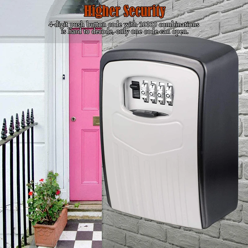 

Key Storage Lock Box Exterior Outdoor Weatherproof Hide Wall Mounted 4-Digit Combination Key Safe Box for Outside House Keys