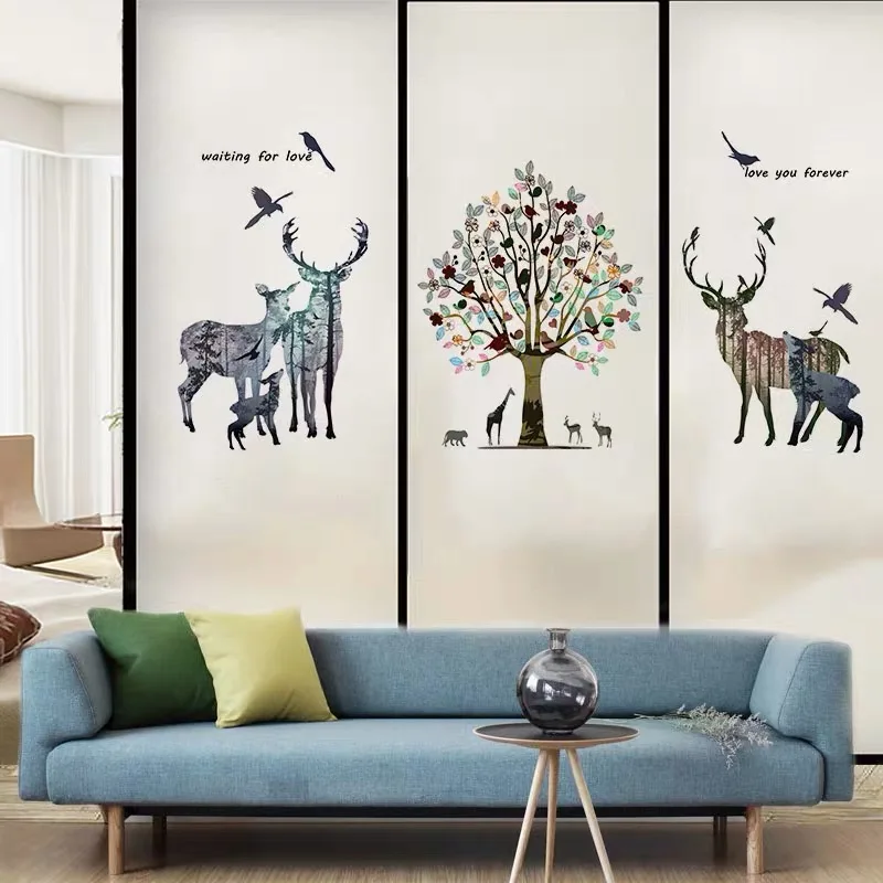 

Customized Decorative Privacy Film Window Film Tree Deer Stained Static Glass Sticker PVC Kitchen Bedroom Office Door Home Decor