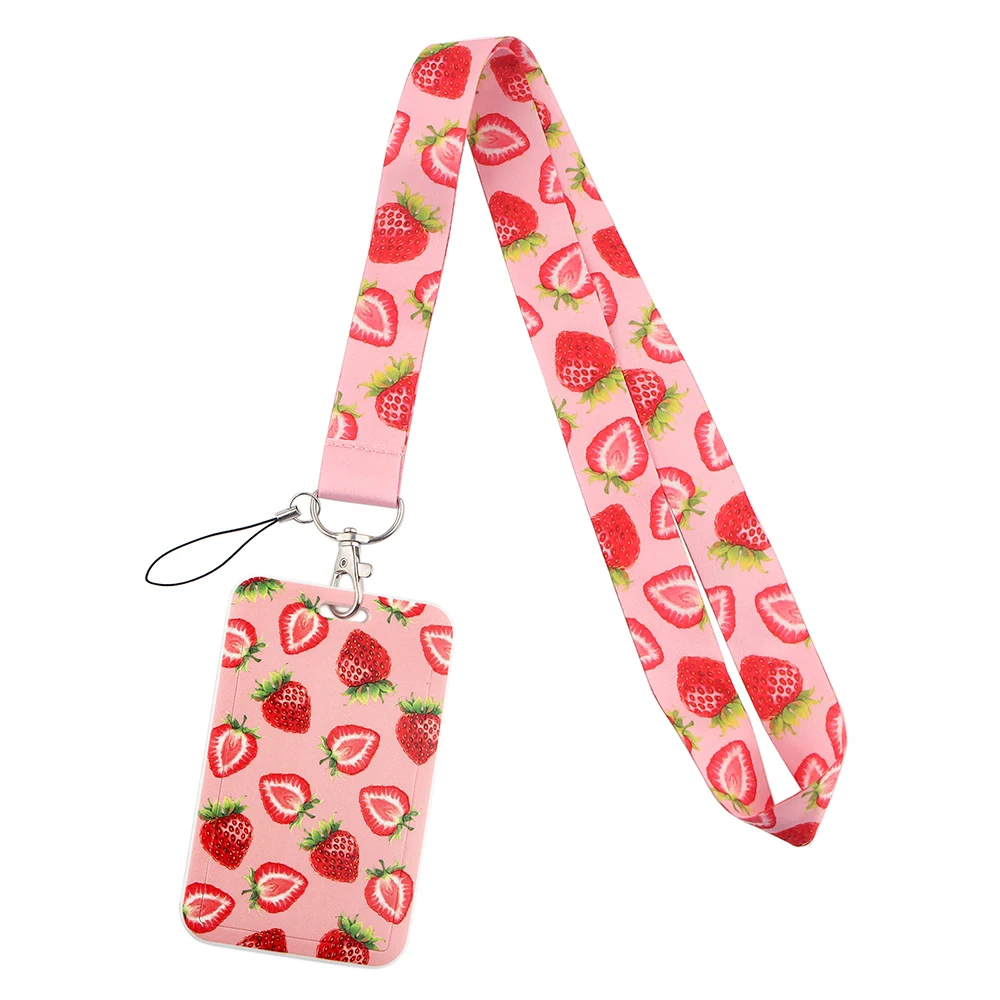 

CB412 Strawberry Fruit Pink Lanyard ID Badge Holder Key Neck Strap Lanyards ID Badge Card Holder Keychain Cellphone Strap Gift