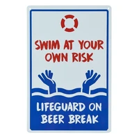 pool sign no lifeguard on duty swim at your own risk sign 12 x 10 red blue on white rust free metal sign