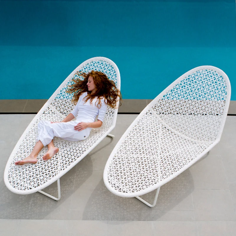 

zq Sun Lounger Beach Lying Bed Leisure Recliner Rattan Furniture Tea Table Combination Balcony Weave Recliner