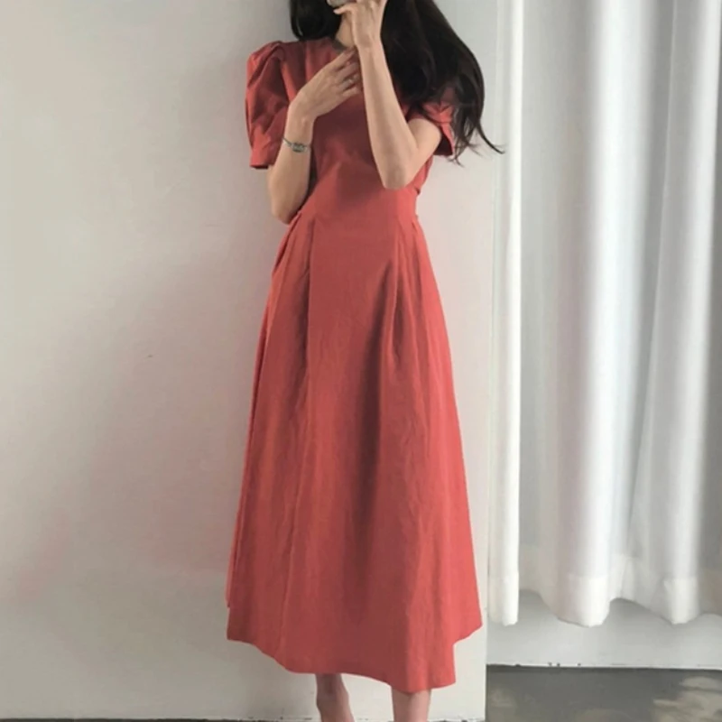 Женское винтажное платье-макси SHENGPALAE свободное однотонное тонкое с высокой