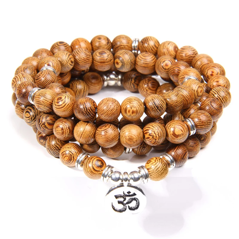

Multilayer 108 Wood Beads OM Lotus Bracelet Tibetan Buddhist Mala Buddha Charm Bracelet Yoga Rosary Wooden For Women Men Jewelry