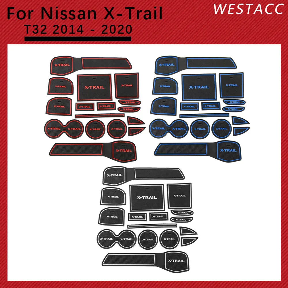 Silicon Car Anti-Slip Groove Mats Pads Door Slot Mat Water Cup Pad for Nissan X-Trail T32 2017 -2020 5 Seat Interior Accessories |