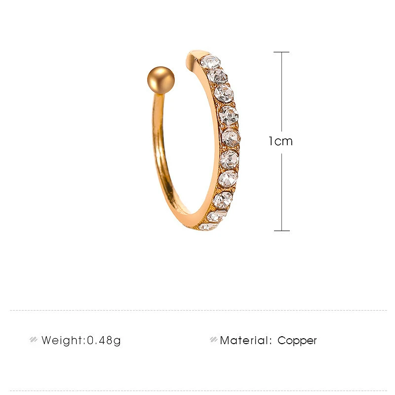 

Trendy Crystal Cuff Earrings For Women Korean Style Design Aesthetic Gold Color Ear Clip On Earrings Jewelry Fake Piercing