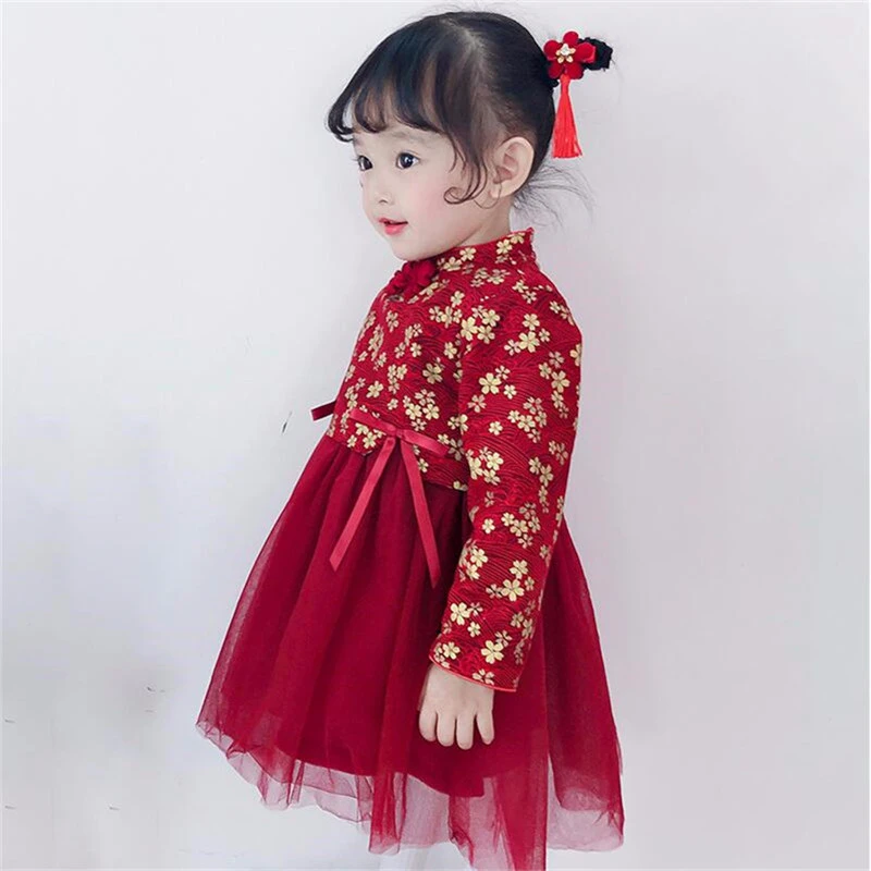 Baby Girls Dresses Embroidered Mesh Princess Dress Kids Red vestidos for 0-8 Years Children New Year Clothes Christmas Costumes