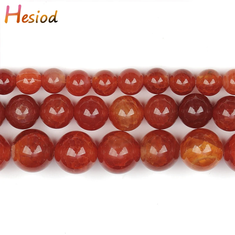 

Hesiod 6/8/10mm Natural Red Fire Dragon Veins Agates Beads Round Loose Stone Beads for Jewelry Making DIY Bracelet