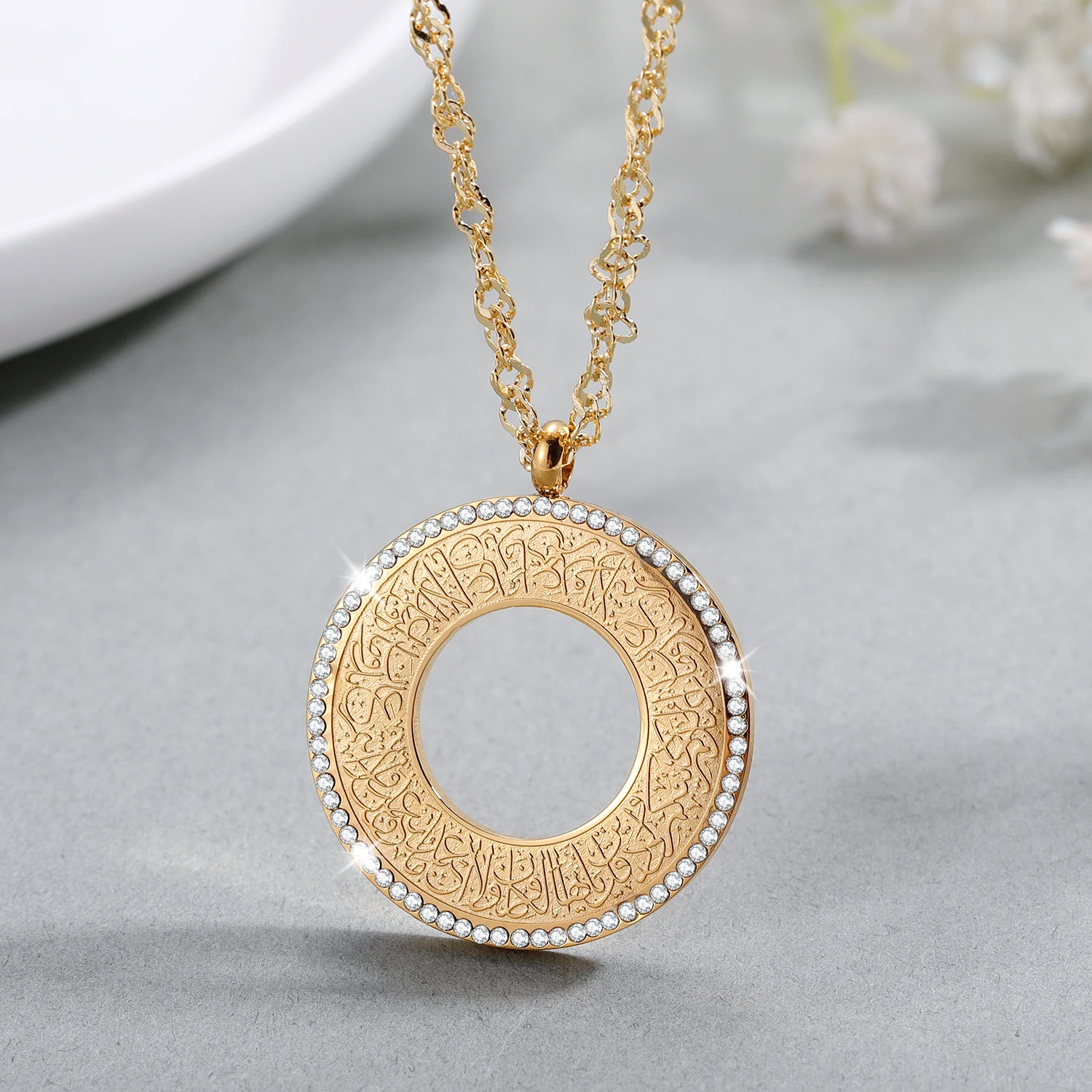 Surah kafirun Diamond Necklaces Custom Stainless Steel  Necklaces Gold Pendants Islam Muslim Arabic God Messager Jewelry  Gifts