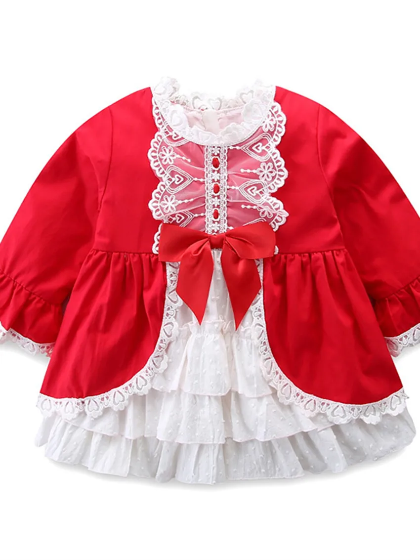 

New born Red Lace Bow Baby Girl Princess Dress Clothes Baby Baptism Dress Infant Christening Dress vestidos 0 3 6 9 Months Kids