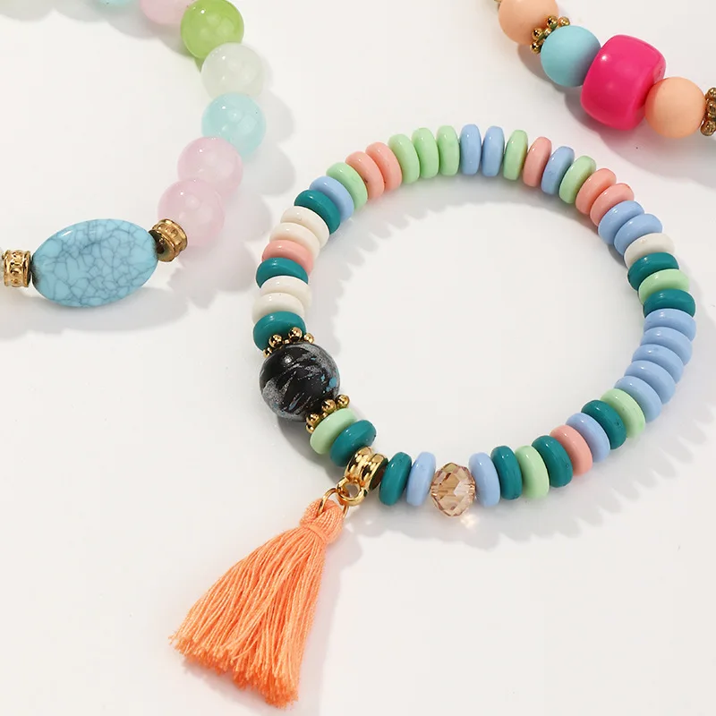 

4pcs/set Fashion Multilayer Crystal Pendant Natural Stone Beads Tassel Bracelets & Bangles Pulseras Mujer Jewelry for Women Gift