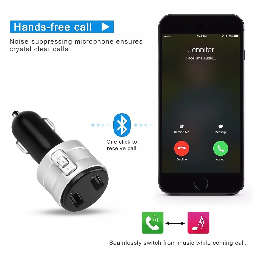 Беспроводной Bluetooth FM передатчик двойной USB AUX модулятор 3.1A автомобильное зарядное