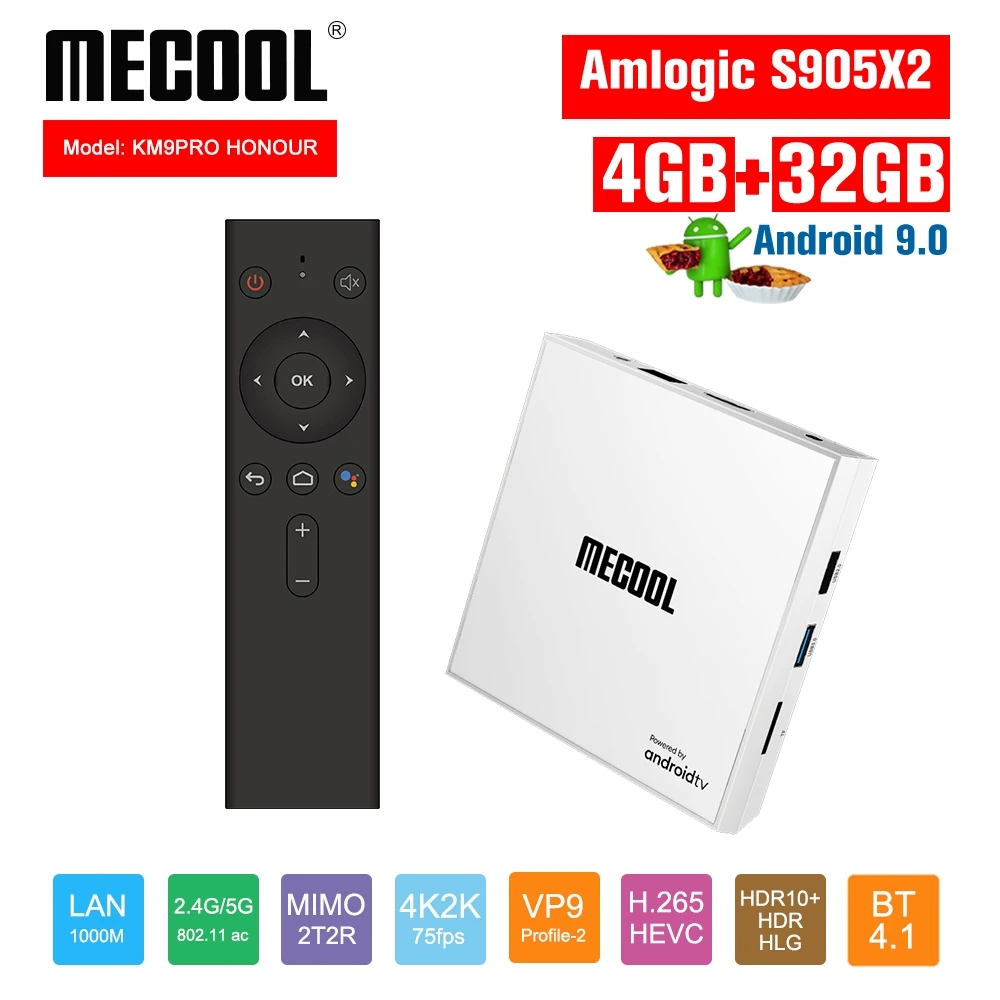 Mecool KM9 PRO HONOUR Android 9,0 ТВ коробка 4+ 32G ТВ коробка Amlogic S905X2 четырехъядерный ТВ 2,4G/5G WiFi Поддержка IEEE Blutooth 4,1