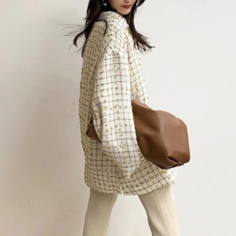 

DEAT Knitting Sweater Loose V-Neck Long Sleeve White Patchwork Diamonds Plaid Women Pullovers New Fashion Tide Summer 2021 7E447
