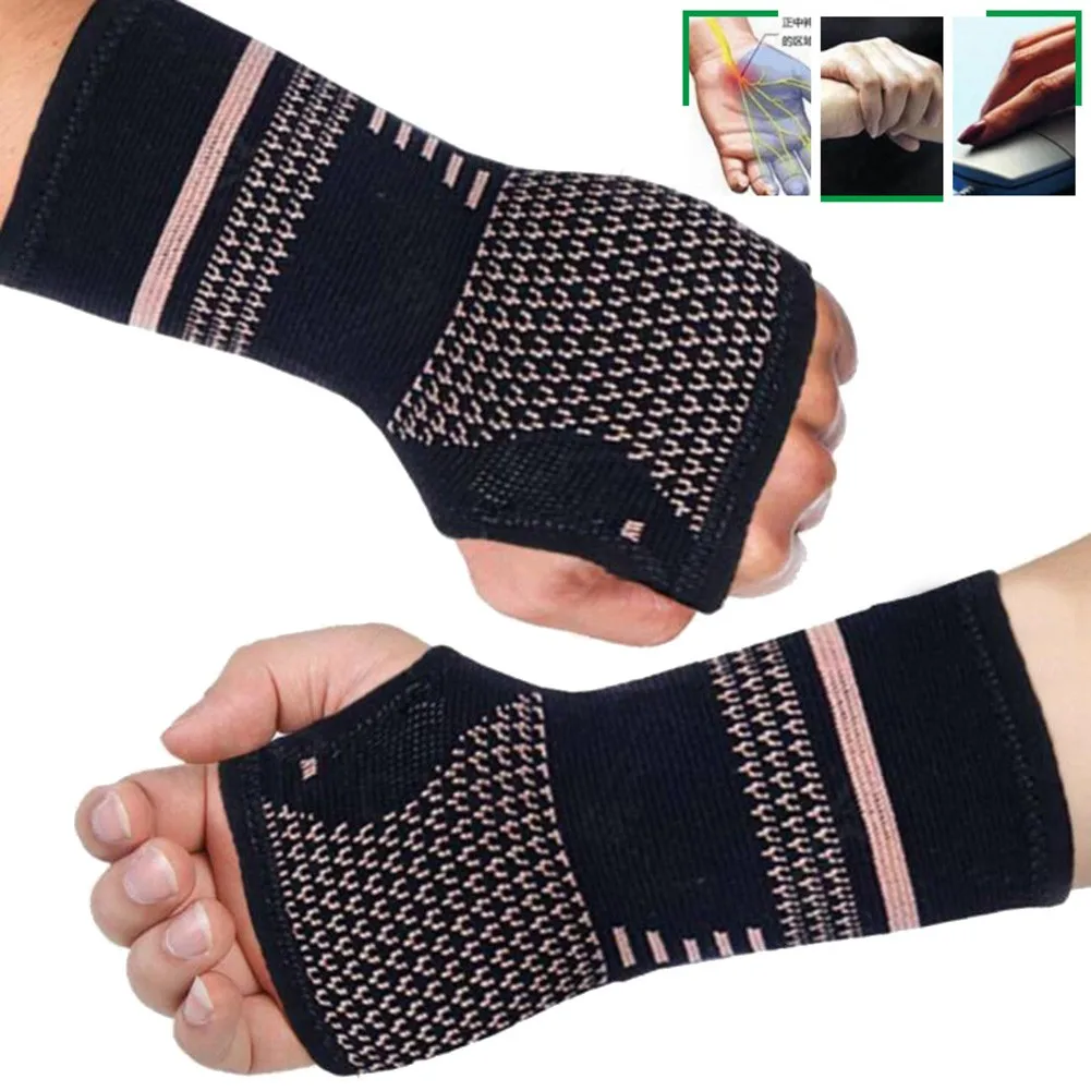 

Copper Nylon Wrist Hand Brace Support Sleeve Wristband Carpal Tunnel Sprain Arthritis Gym Sports For Basketball Football Running