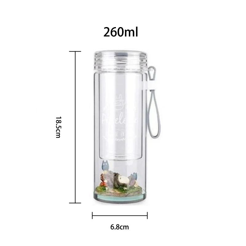 

Universal 260ml Cute Creative My Neighbor Totoro Cartoon Micro Landscape Portable Glass Cup With Rope And Lid Water Cup Gift