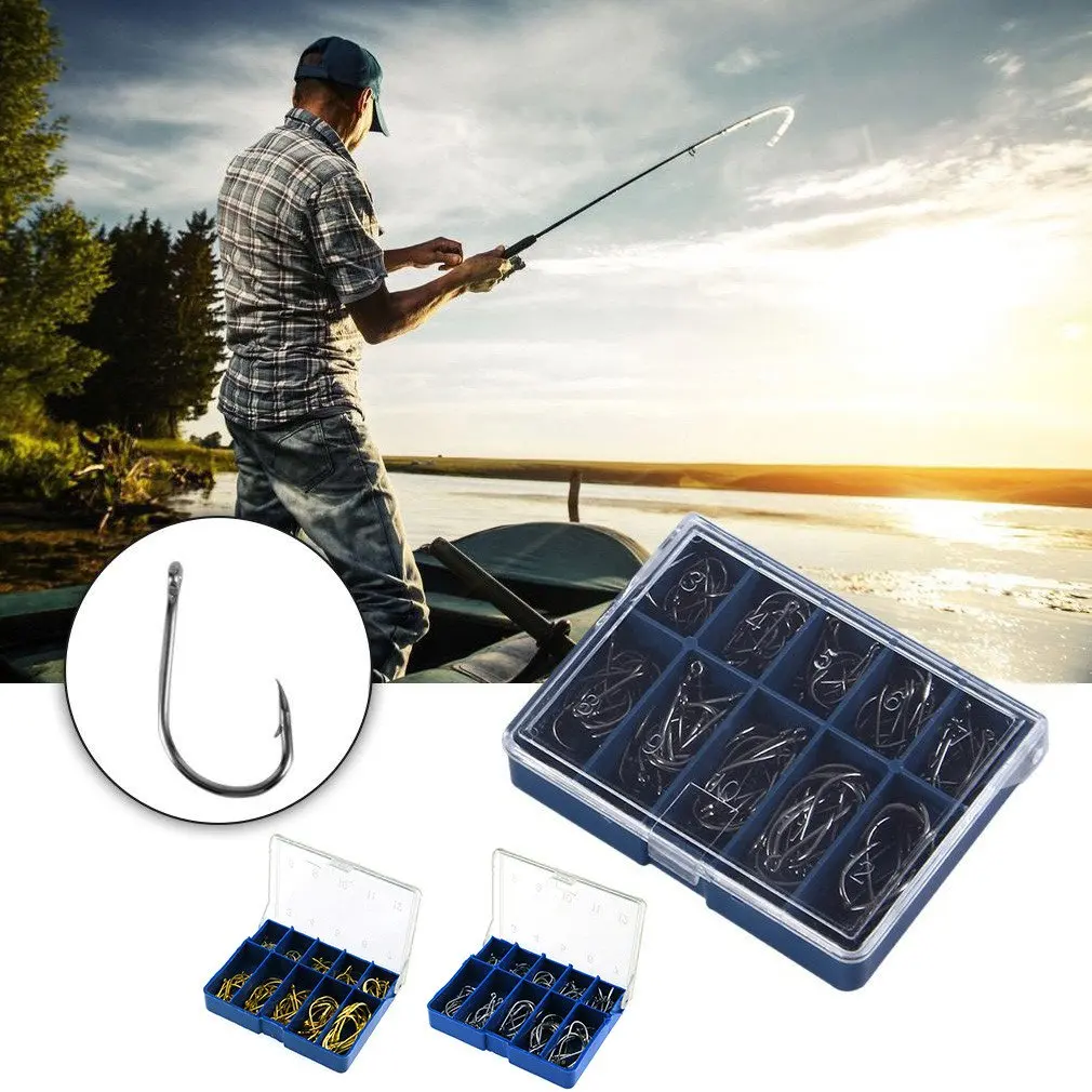 

100Pcs/Box High Carbon Steel Gold Carp Fishing Bait Really Sharp Strong Corrosion Resistance Easily To Catch Fishes Hook Set