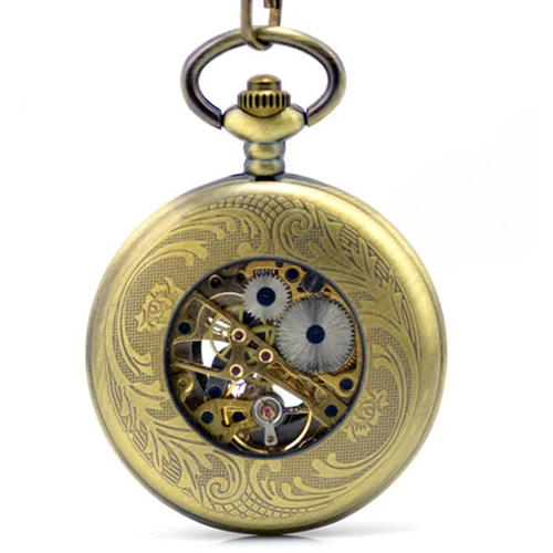 2019 роскошный бренд стимпанк Скелет бронзовые Механические карманные часы