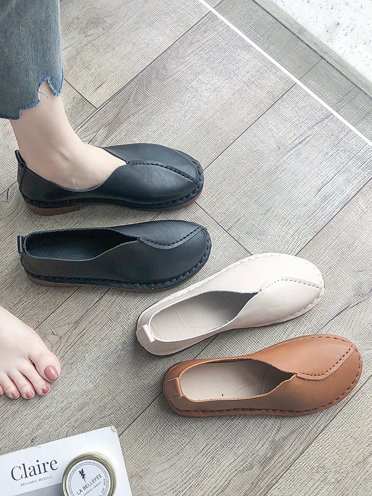 

Beef tendon soft-soled peas shoes women's spring and autumn 2021 new flat small leather shoes non-slip all-match single shoes.