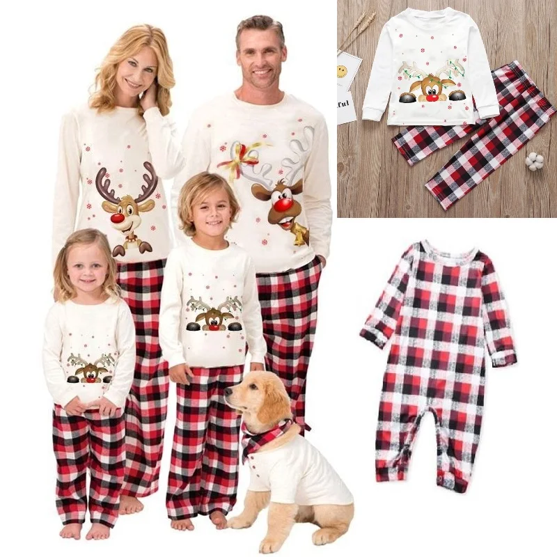 

2022 Family Christmas Pajamas Adult Kid Women Top + Pants Print Deer Christmas Pajamas Long Sleepwear Clothes Set