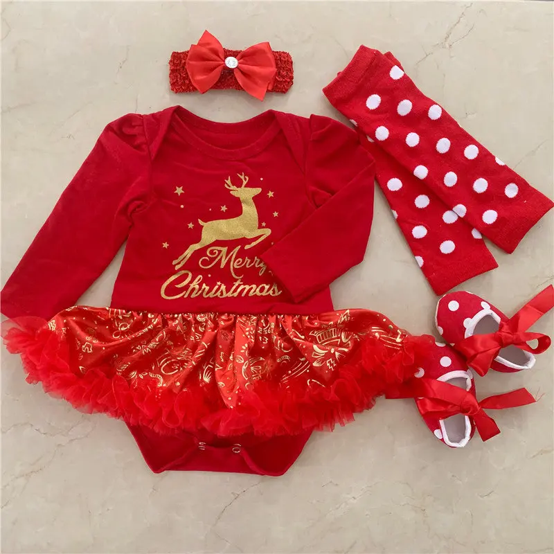 2019 Одежда для новорожденных рождественские боди девочек платье пачка + повязка