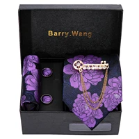 new fashion mens wedding tie purple paisley silk tie hanky brooch set barry wang jacquard woven neckties for men party gift box