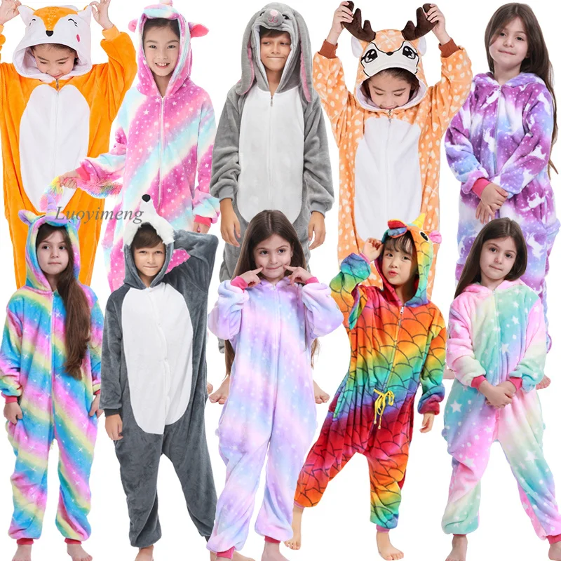 Пижама в виде единорога для мальчиков и девочек комбинезон детей кигуруми