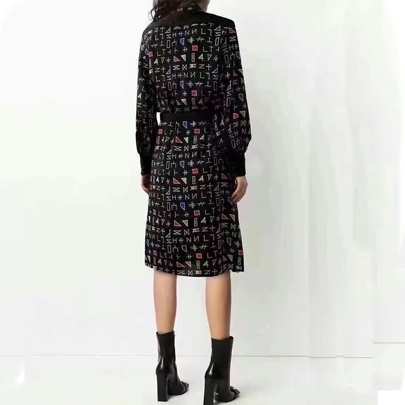 

2021 Summer Woman's Dress Button Sashes Include Blet Printed Pocket Dress Long Sleeve Casual Elegant Dress