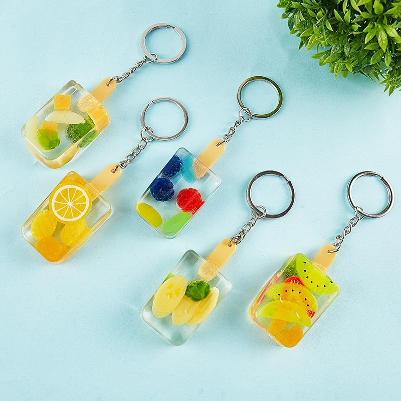 Funny Simulation Strawberry Apple Banana Pear Key Pendant Popsicle Keychain Fruit-flavored Ice-cream Chain Ring Trinket | Украшения и
