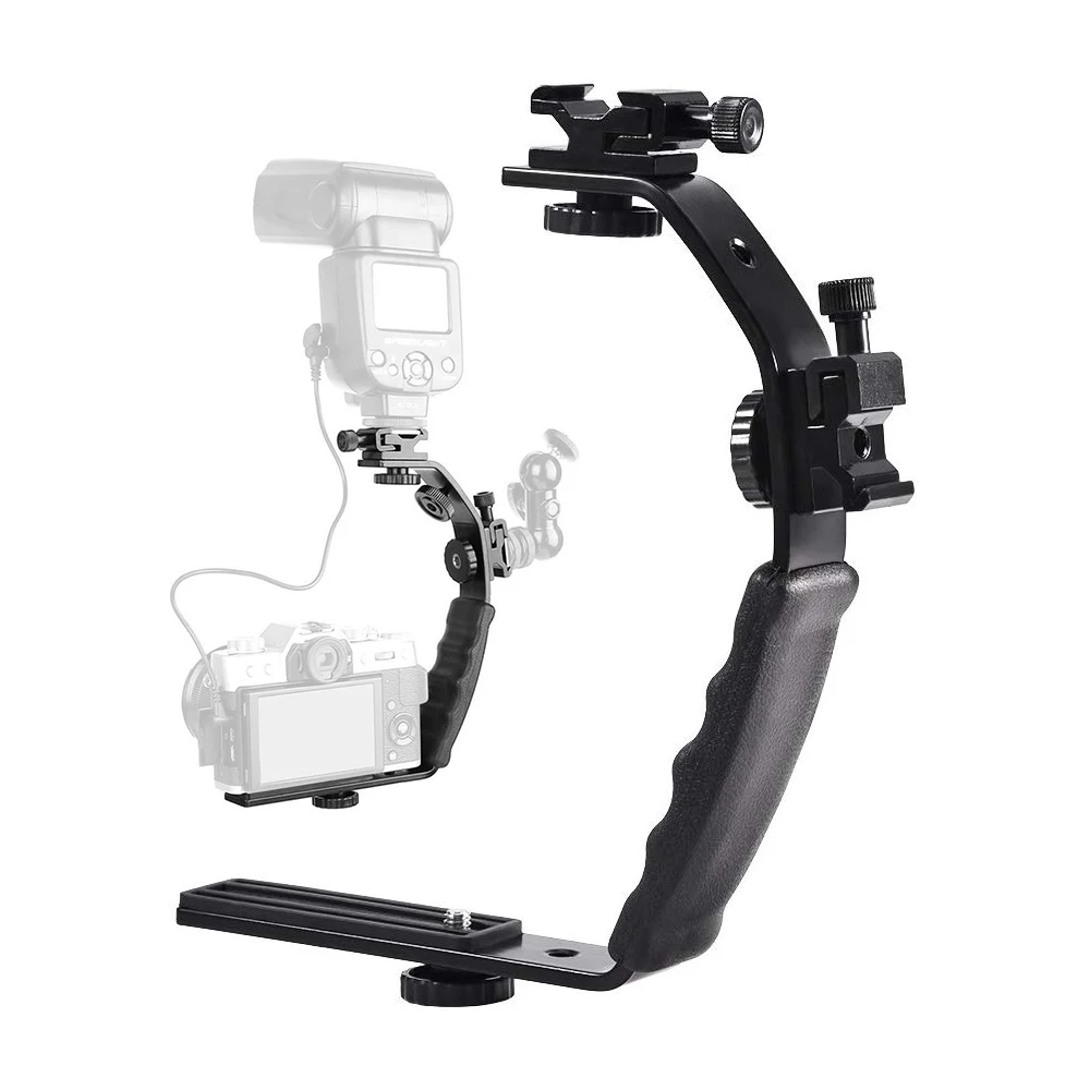 

L Bracket Adjustable Dual Cold Shoe Mount for Monitor Light Flash Microphone DSLR Cameras DV Camcorders Accessory