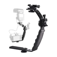 l bracket adjustable dual double hot shoe bracket for monitor light flash microphone action camera dslr dv camcorders accessory