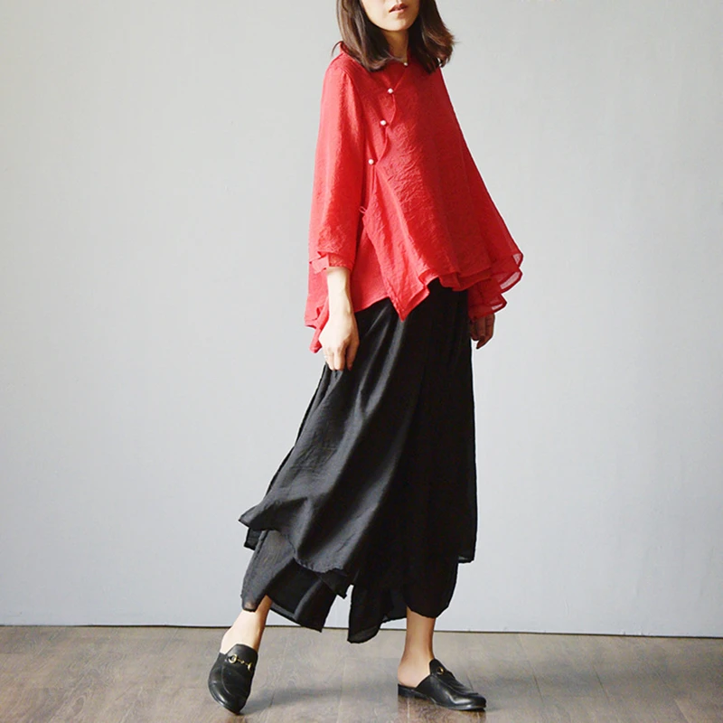 Женские широкие брюки из хлопка и льна в стиле ретро Летние с юбкой Свободные