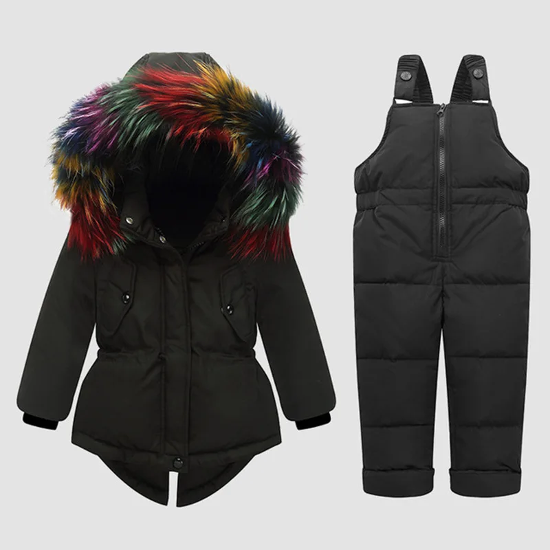 Зимние теплые комплекты одежды для маленьких девочек лыжные костюмы Детская верхняя одежда пуховое пальто