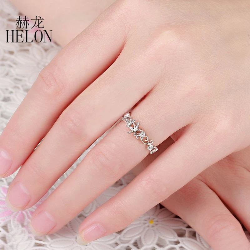 

HELON Round 5-5.5mm Solid 10K White Natural Diamonds Gold Semi Mount Engagement Ring For Women Birthday Anniversarry Best Gift