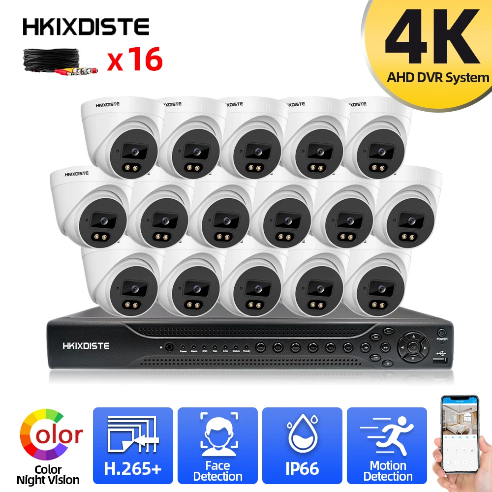 

16 Channel Home CCTV Cameras Set 4K 8MP 16CH DVR Kit 5MP Colorful Night Vision Security Dome Camera Video Surveillance System