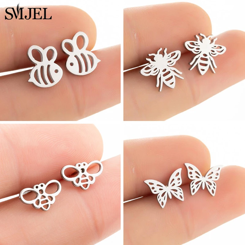 New Small Bee Pendant Stud Earrings for Women Cute Insect Bee Earrings Stainless Steel Earings Fashion Jewelry Gifts Children