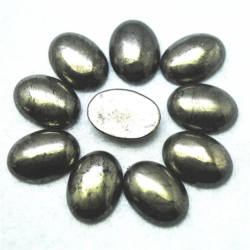 5 قطعة الطبيعية البيريت حجر كبوشن البيضاوي الشكل 13x18 مللي متر 15x20 مللي متر لا ثقب فضفاض الخرز لتقوم بها بنفسك مجوهرات اكسسوارات