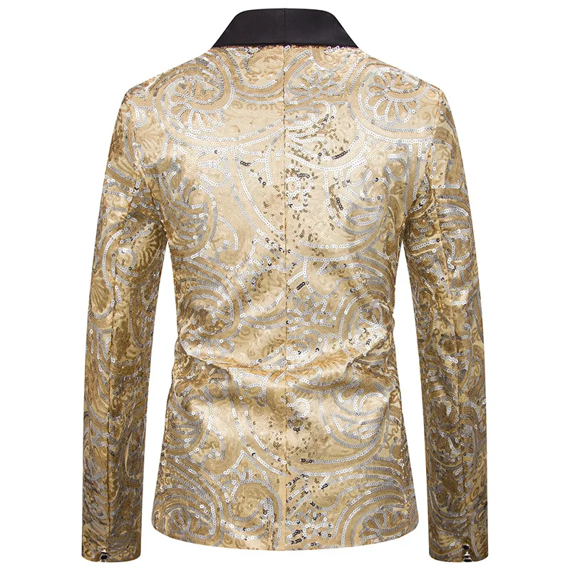 Luxury Glitter Blazer Men Fashion Golden Silver Sequin Single Button Blazer Hombre Nightclub Stage Slim Fit Mens Christmas Suit