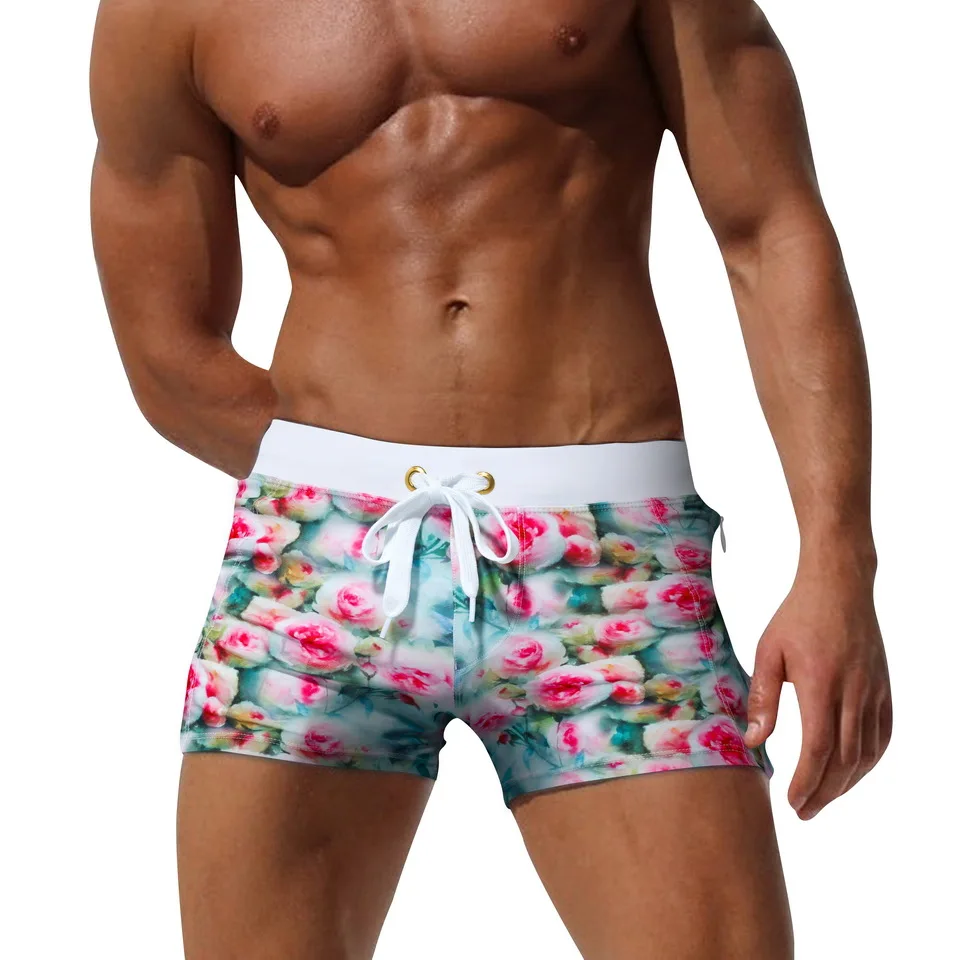 Цветочный карман черный мужской купальник maillot de bain homme трусы для геев купальный