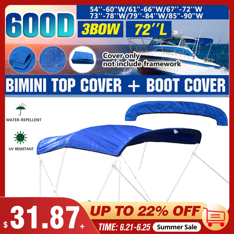 600D Водонепроницаемая Крышка для лодки 3 лука Bimini Top сменный брезентовый чехол с