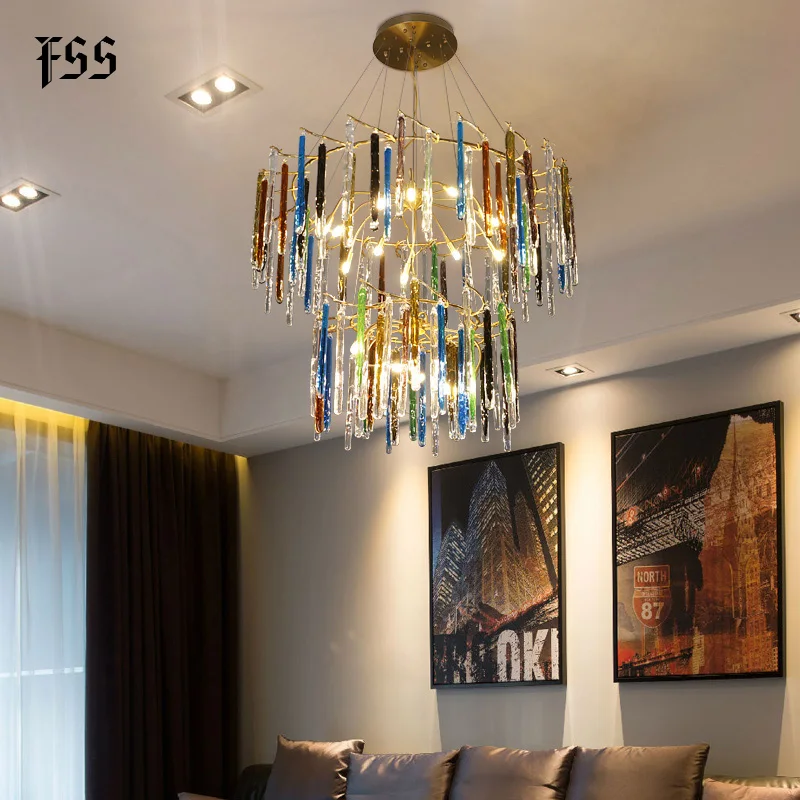 Fss ретро цветные хрустальные стержни винтажные люстры для гостиной светодиодная