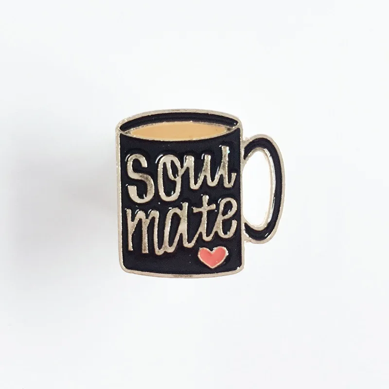 Броши для кофейных чашек Soul Mate женщин и мужчин эмалированная булавка черный