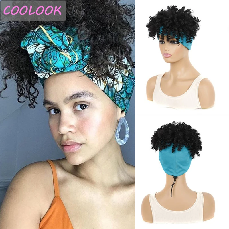 

Synthetic Afro Kinky Curly Hair Wig 6'' Short Afro Curls Headband Wigs Heat Resistant Fiber Cosplay Headwrap Wig for Black Women