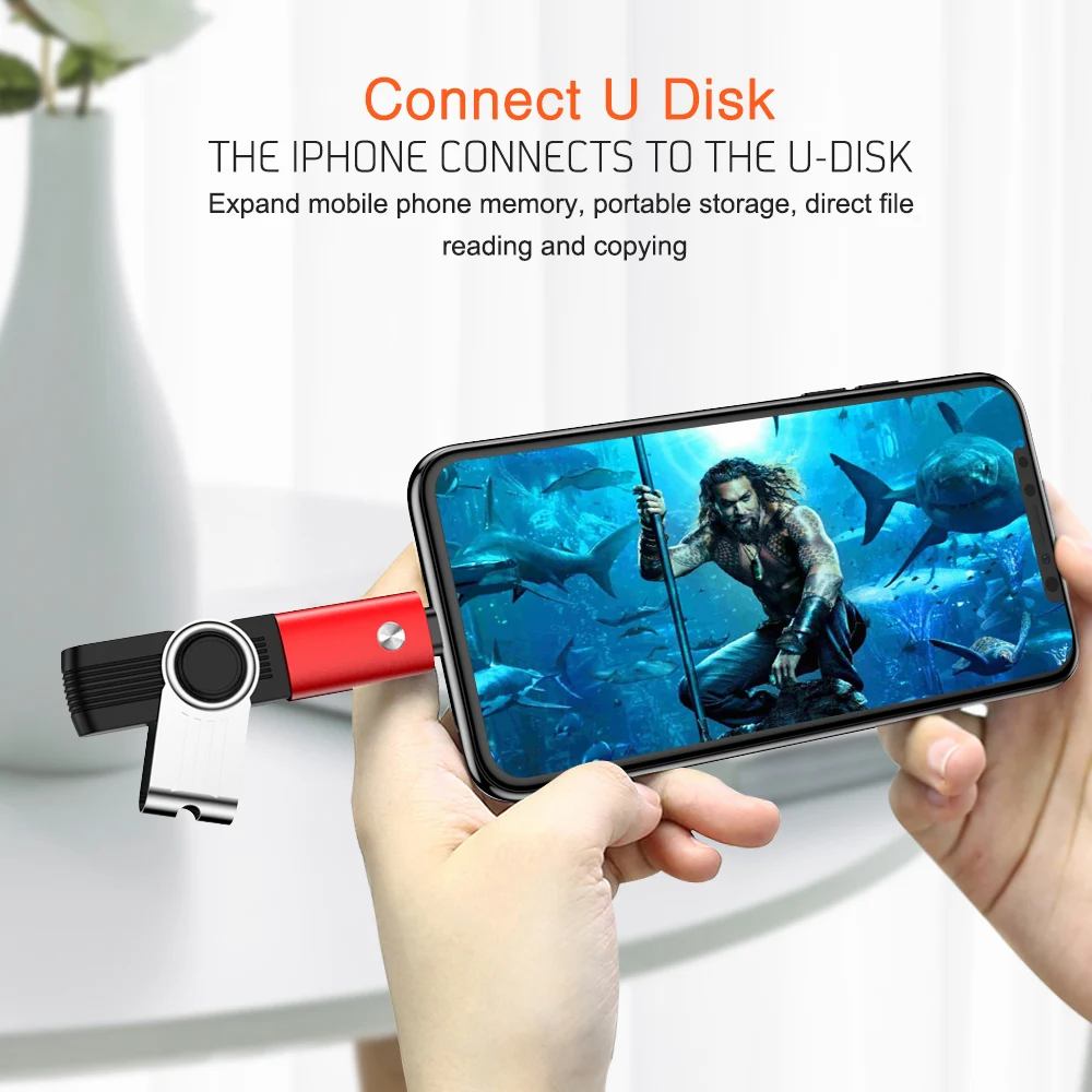 Адаптер Famale с USB на Lightning для камеры конвертер данных SD карта U диск короткий OTG iPhone
