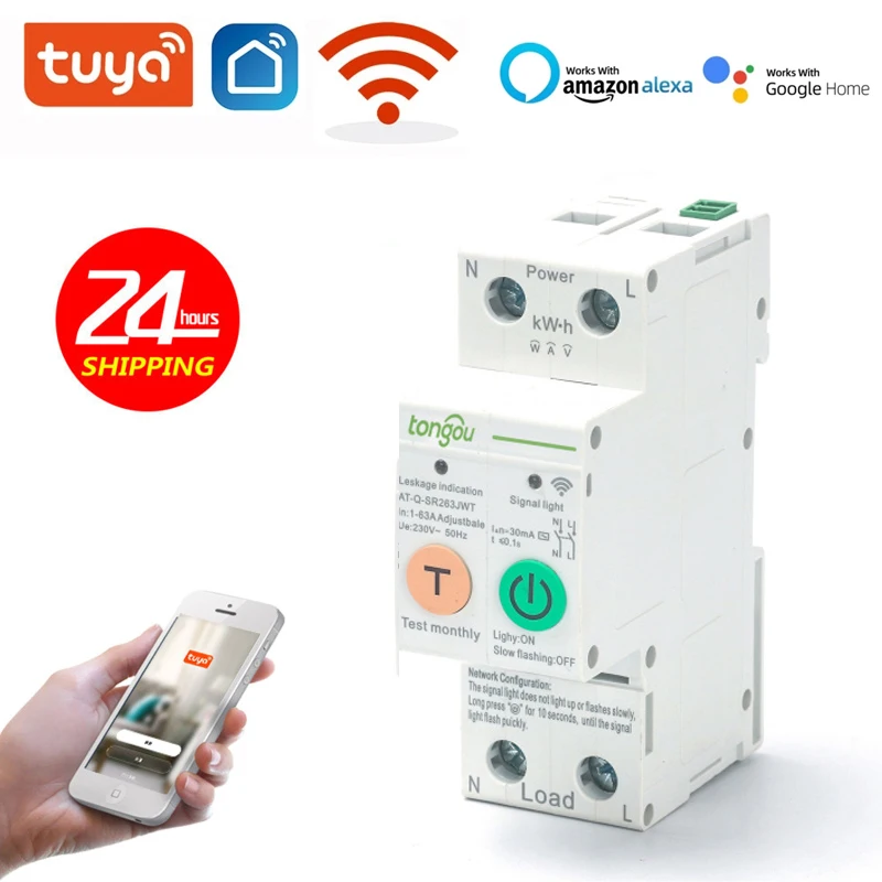 

Tuya WiFi Leakage Protection Circuit Breaker 2P with Metering 1-63A Adjustable Timer Switch Relay Voltmeter Smart Home Control